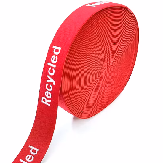 Fascia elastica all'ingrosso, fettuccia in poliestere riciclato RPET, dimensioni personalizzate, logo, certificazione grs, fettuccia in spandex jacquard per indumenti