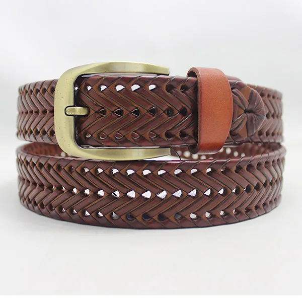 Cintura da uomo in pelle coreana casual con fibbia ad ardiglione in pura pelle di vacchetta (35-801B)